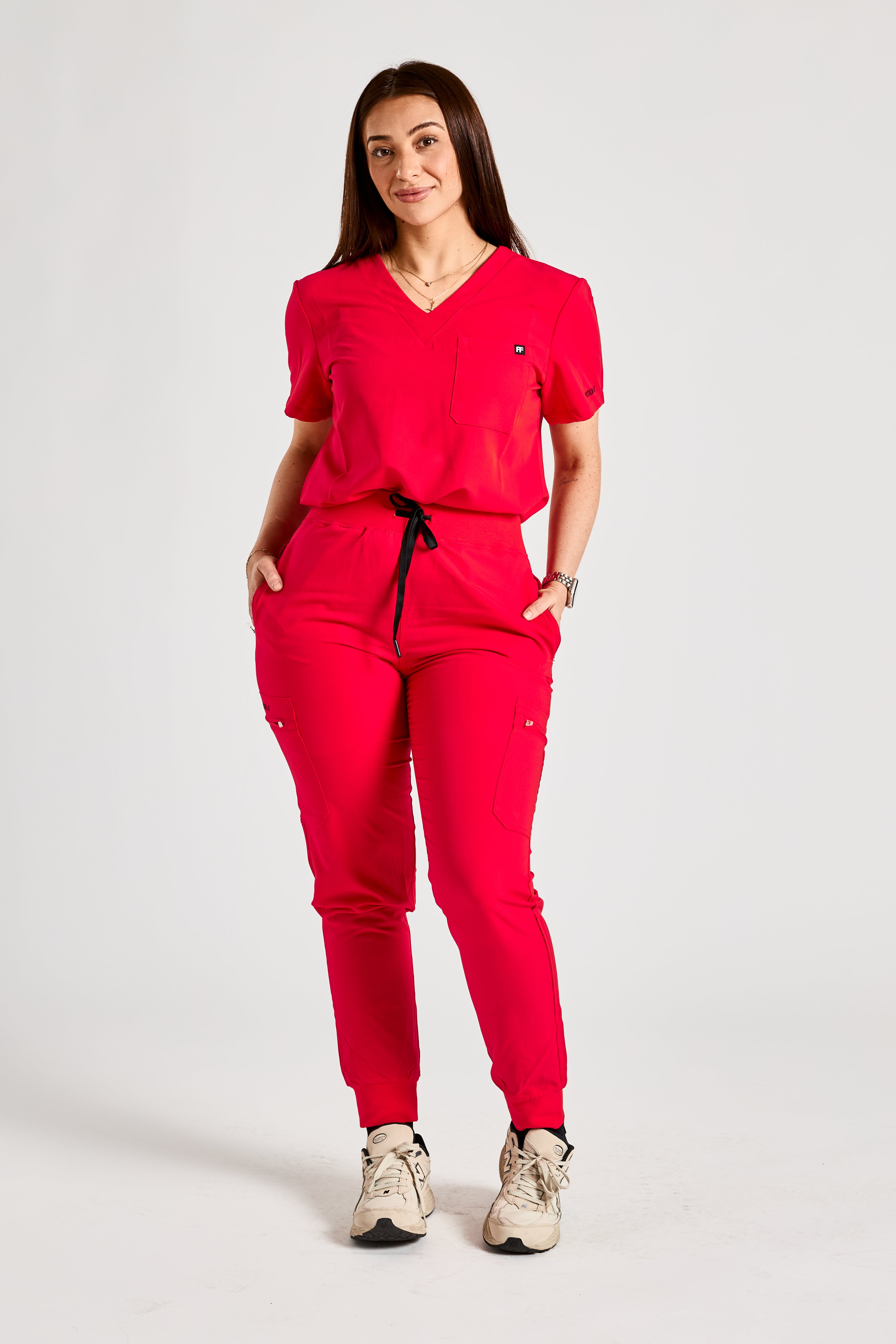 REDEEMED IN RED SCRUB SET