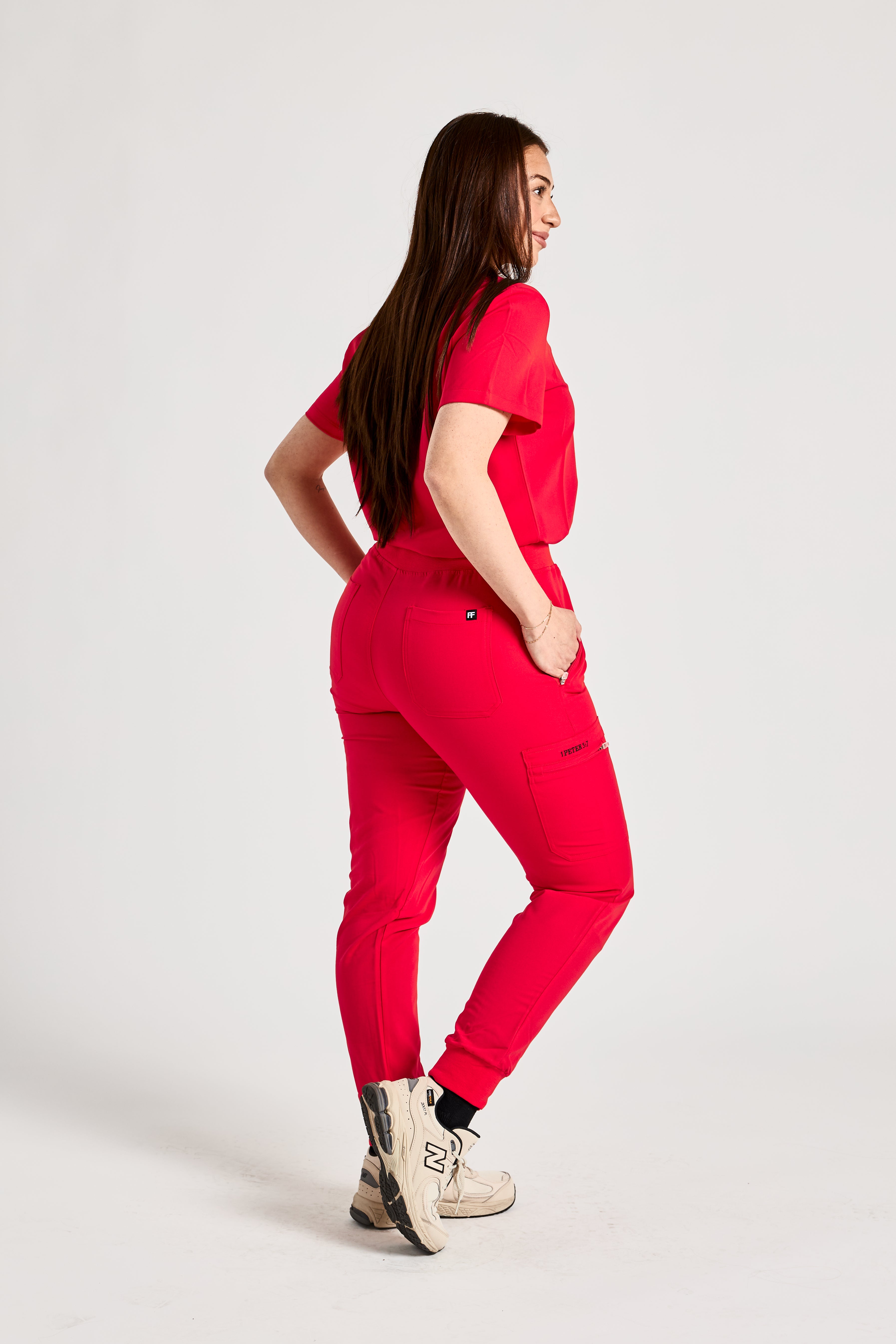 REDEEMED IN RED SCRUB SET
