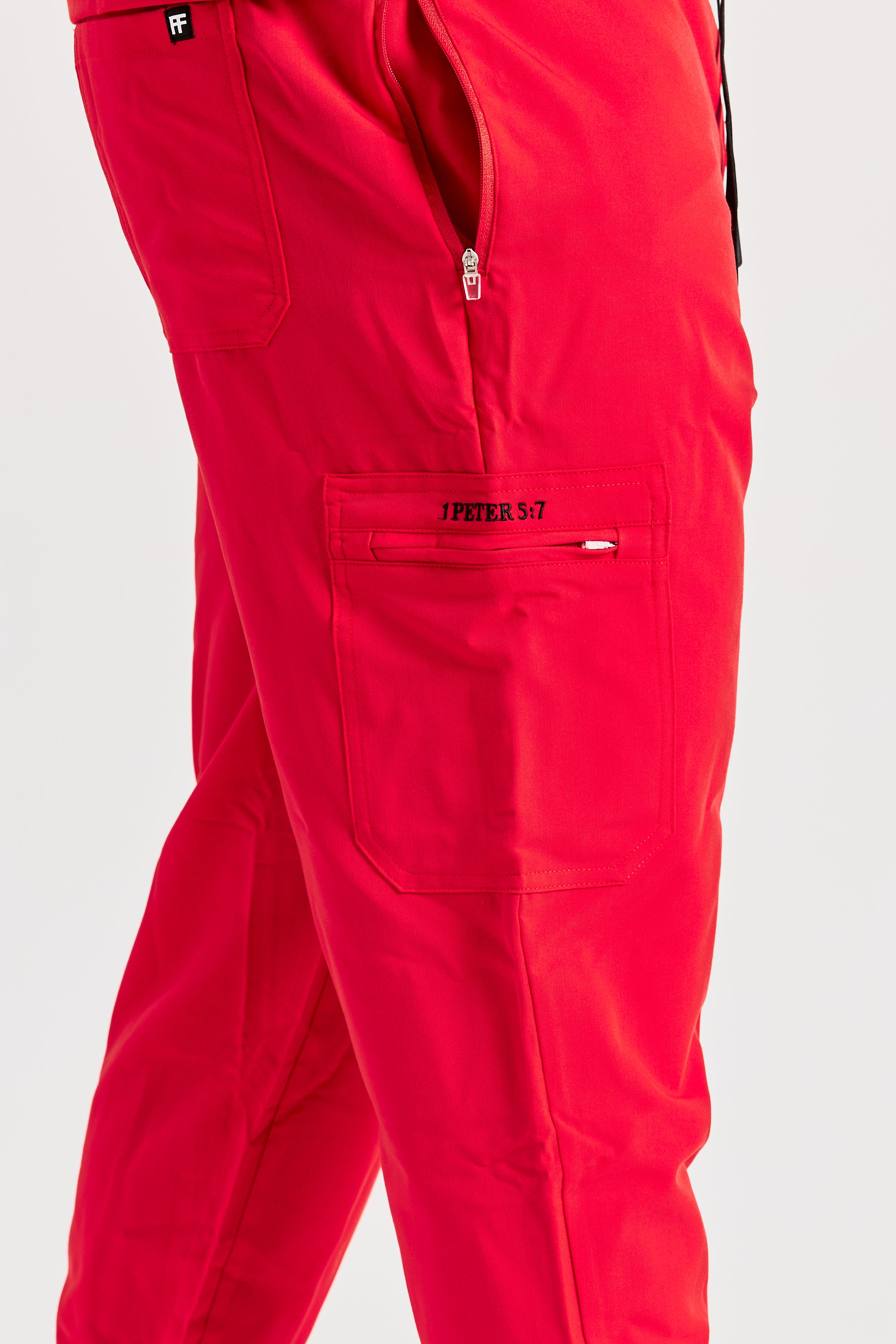 REDEEMED IN RED SCRUB SET