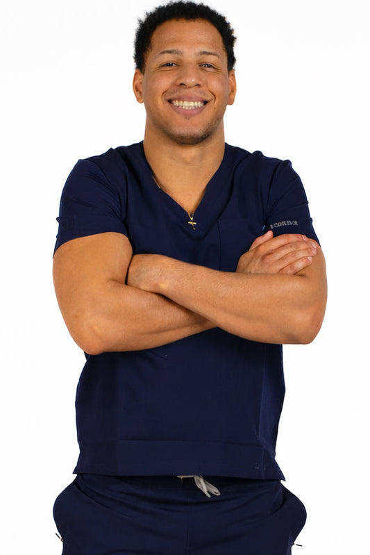 NAVY SCRUB TOP