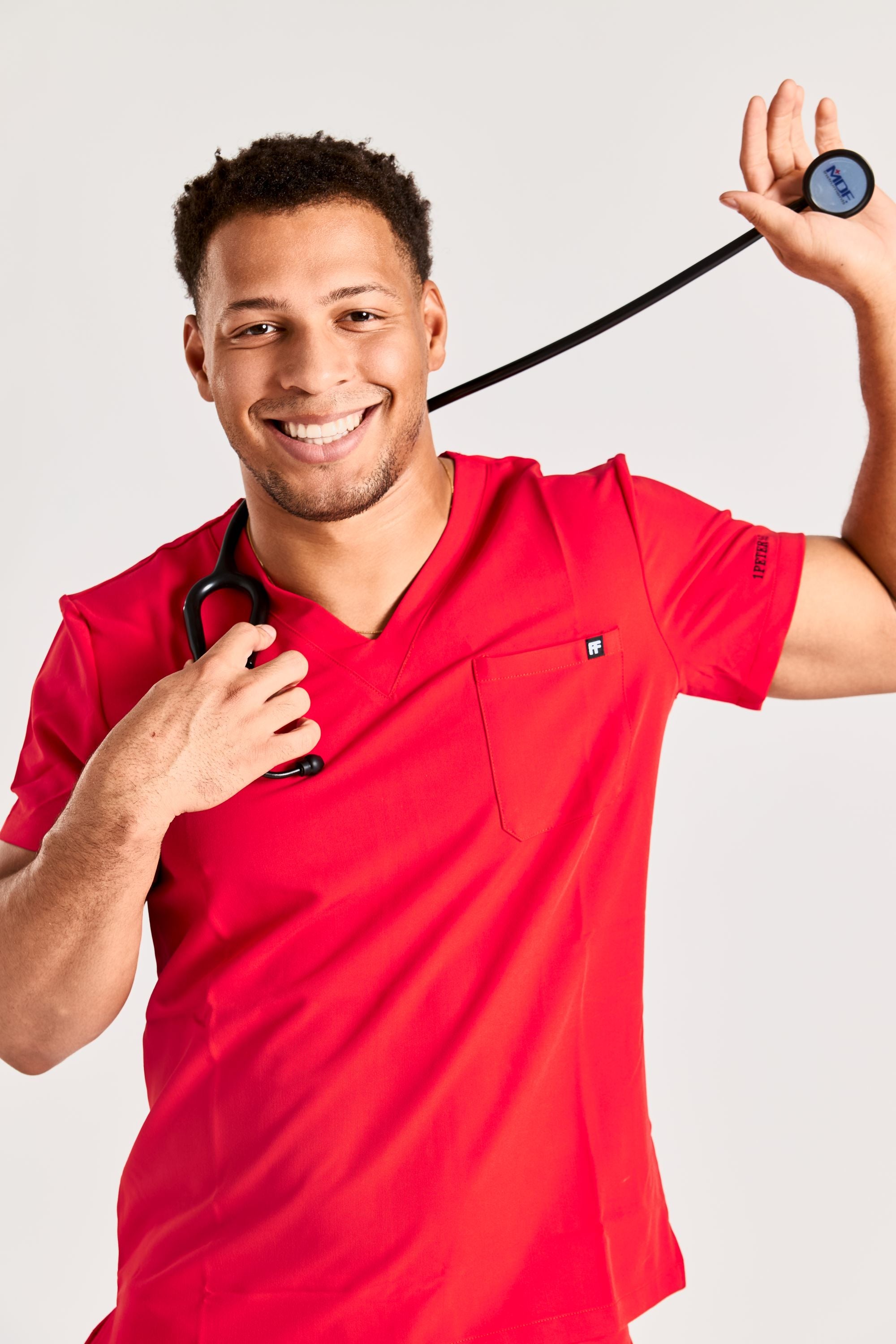 REDEEMED IN RED SCRUB SET